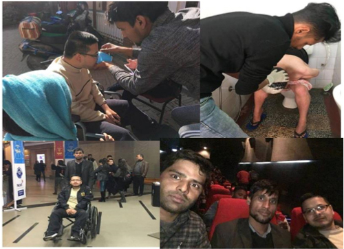Picture 5 b: Mr. Bijendra learning to be independent by mobilizing personal attendants provided by CIL-Kathmandu